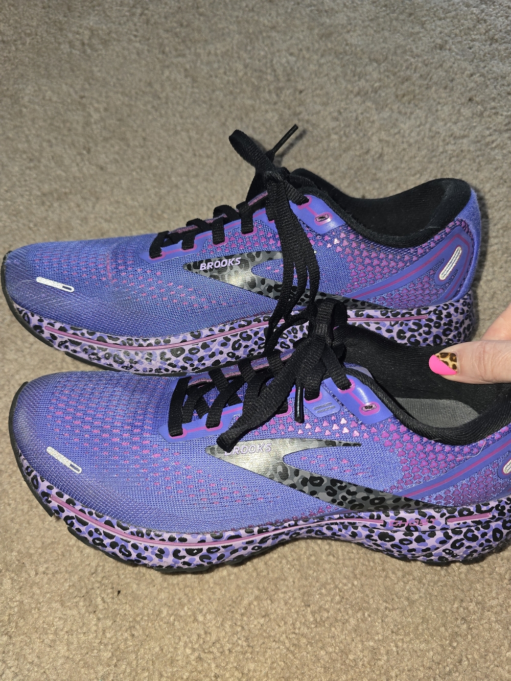 Brooks Women's Purple Leopard-Print Running Shoes GHOST 9.5